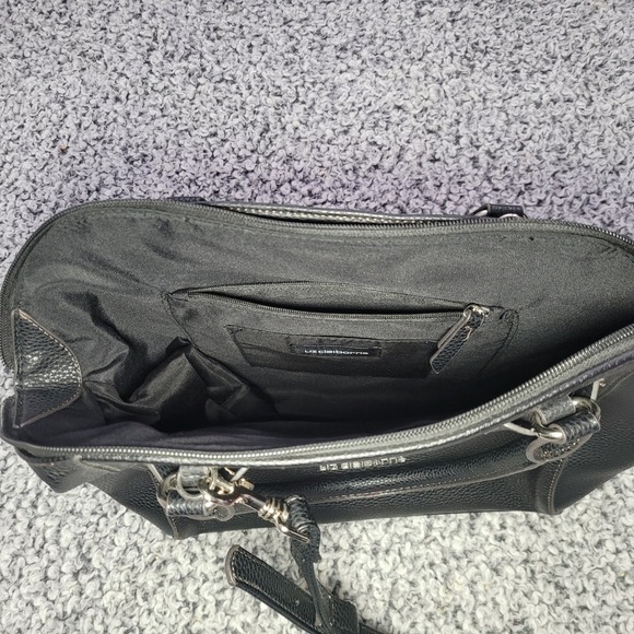 Liz Claiborne black pebbled faux leather satchel bag purse detachable strap goth - Picture 10 of 16